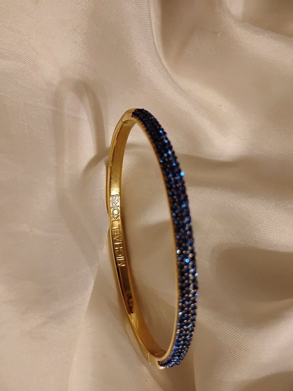 Michael Kors Sapphire Blue Pave and Gold-Tone Hinged Bangle Bracelet